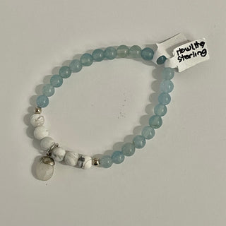 Alasha Lantinga - Bracelet (Stretchable) - Blue Calcite, Howlite, Moonstone charm - Alasha Lantinga - McMillan Arts Centre Gallery, Gift Shop and Box Office - Vancouver Island Art Gallery