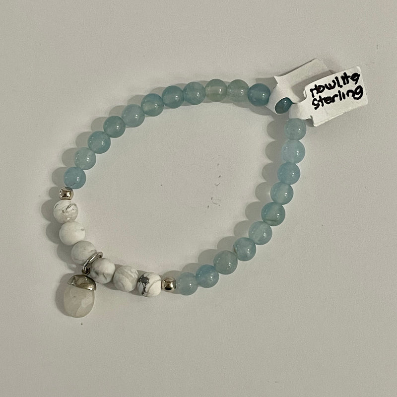 Alasha Lantinga - Bracelet (Stretchable) - Blue Calcite, Howlite, Moonstone charm - Alasha Lantinga - McMillan Arts Centre Gallery, Gift Shop and Box Office - Vancouver Island Art Gallery