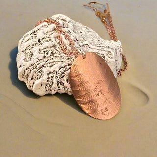 Laurie A. McDonald - Pendant - Oval fern design - Copper on copper chain - Laurie McDonald - McMillan Arts Centre Gallery, Gift Shop and Box Office - Vancouver Island Art Gallery