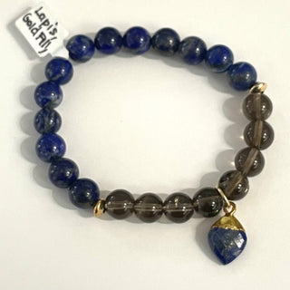 Alasha Lantinga - Bracelet (Stretchable) - Lapis, Smokey Quartz, Gold fill, Lapis charm - Alasha Lantinga - McMillan Arts Centre Gallery, Gift Shop and Box Office - Vancouver Island Art Gallery
