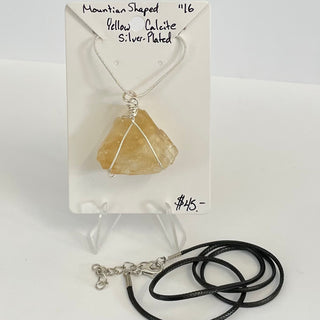 Quicksilver Creations - Pendant - Yellow Calcite, silver plated wrap with 16" chain & 16" black cord - Quicksilver Creations - Jewellery - McMillan Arts Centre & MAC Box Office