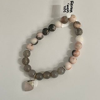 Alasha Lantinga - Bracelet (Stretchable) - White Moonstone, Grey Agate, Pink Zebra Jasper - Alasha Lantinga - McMillan Arts Centre Gallery, Gift Shop and Box Office - Vancouver Island Art Gallery