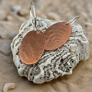 Laurie A. McDonald - Earrings - Oval Fern - Copper with sterling silver hooks - Laurie McDonald - McMillan Arts Centre Gallery, Gift Shop and Box Office - Vancouver Island Art Gallery