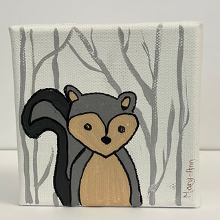 Mary-Ann Quist - Painting - Squirrel - 4" x 4" - Mary-Anne Quist - Painting - McMillan Arts Centre & MAC Box Office