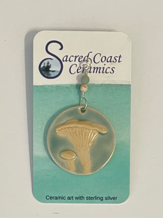 Sacred Coast Ceramics - Pendant - White Mushrooms, semi-precious stone, s.s. 18" chain - Stephanie Bergman - Sacred Coast Ceramics - Jewellery - McMillan Arts Centre & MAC Box Office