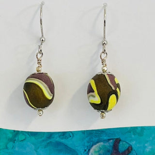 Lynn Orriss - Earrings - Small oval brown & yellow - Lynn Orriss - Jewellery - McMillan Arts Centre & MAC Box Office