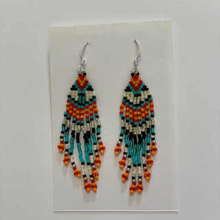 Bruce Thurston - Earrings - Beaded design -red, yellow, turquoise, white - Bruce Thurston - McMillan Arts Centre Gallery, Gift Shop and Box Office - Vancouver Island Art Gallery