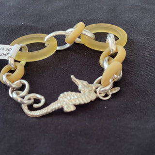 Karen Schmidt Humiski  -Bracelet - Sterling Silver - Seahorse & Recycled Yellow Glass Links - Karen Schmidt Humiski - McMillan Arts Centre Gallery, Gift Shop and Box Office - Vancouver Island Art Gallery