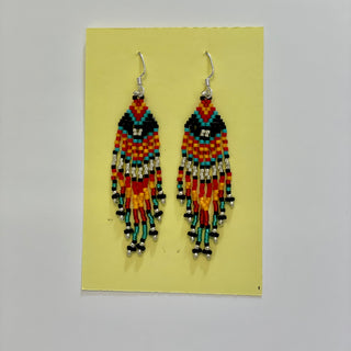 Bruce Thurston - Earrings - Beaded design -orange, red, turquoise, navy - Bruce Thurston - McMillan Arts Centre Gallery, Gift Shop and Box Office - Vancouver Island Art Gallery