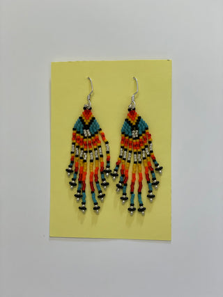 Bruce Thurston - Earrings - Beaded design -orange, yellow, blue - Bruce Thurston - McMillan Arts Centre Gallery, Gift Shop and Box Office - Vancouver Island Art Gallery