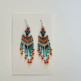 Bruce Thurston - Earrings - Beaded design - orange, red, turquoise, white, navy - Bruce Thurston - McMillan Arts Centre Gallery, Gift Shop and Box Office - Vancouver Island Art Gallery