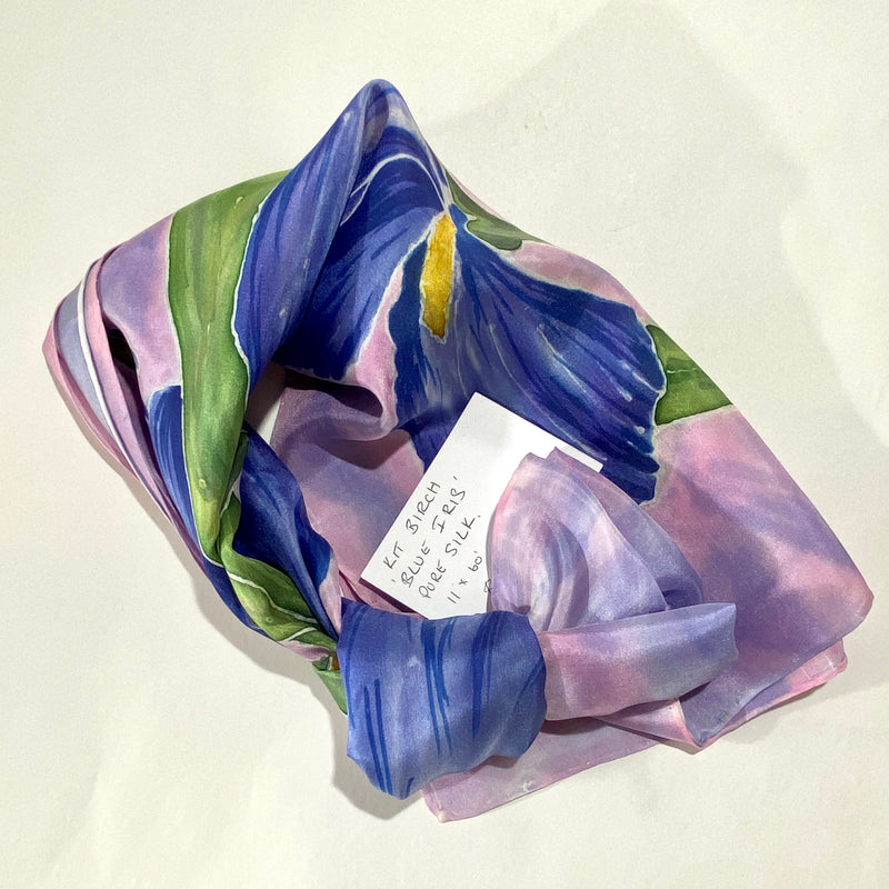 Kate Birch - Scarf - Handpainted silk - mauve with blue flower - Kate Birch - McMillan Arts Centre Gallery, Gift Shop and Box Office - Vancouver Island Art Gallery