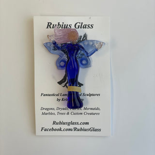 Rubius Glass -  Suncatcher - Fairy - Blue body, blue wings - Kristina Gray - McMillan Arts Centre Gallery, Gift Shop and Box Office - Vancouver Island Art Gallery