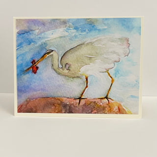 Nancy Butler - Card - Heron with fish, copy of watercolour painting - Nancy Butler - McMillan Arts Centre Gallery, Gift Shop and Box Office - Vancouver Island Art Gallery