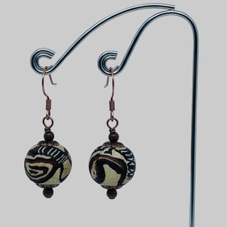 Lynn Orriss -Earrings - Brown tones & copper ball - Lynn Orriss - McMillan Arts Centre Gallery, Gift Shop and Box Office - Vancouver Island Art Gallery