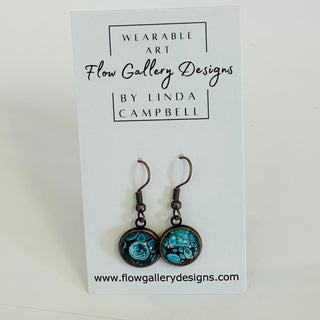 Linda Campbell - Earrings - Earrings -  aqua on black, copper wire - Linda Campbell - McMillan Arts Centre Gallery, Gift Shop and Box Office - Vancouver Island Art Gallery