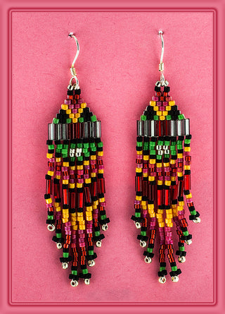 Bruce Thurston - Earrings Beaded Design red, green, orange, pink - Bruce Thurston - McMillan Arts Centre Gallery, Gift Shop and Box Office - Vancouver Island Art Gallery