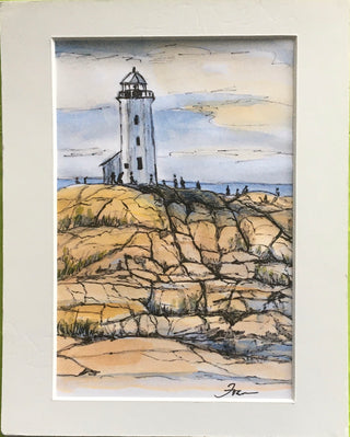 Fran Renwick -Watercolour Painting - Lighthouse, matted, unframed - Fran Renwick - McMillan Arts Centre Gallery, Gift Shop and Box Office - Vancouver Island Art Gallery