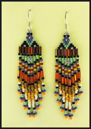 Bruce Thurston - Earrings Beaded Design green, orange, yellow, bronze - Bruce Thurston - McMillan Arts Centre Gallery, Gift Shop and Box Office - Vancouver Island Art Gallery