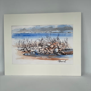 Fran Renwick - Watercolour Painting - Beach Rocks, matted, unframed - Fern Renwick - McMillan Arts Centre Gallery, Gift Shop and Box Office - Vancouver Island Art Gallery