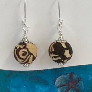 Lynn Orriss - Earrings - Brown & beige, small ball - Lynn Orriss - McMillan Arts Centre Gallery, Gift Shop and Box Office - Vancouver Island Art Gallery