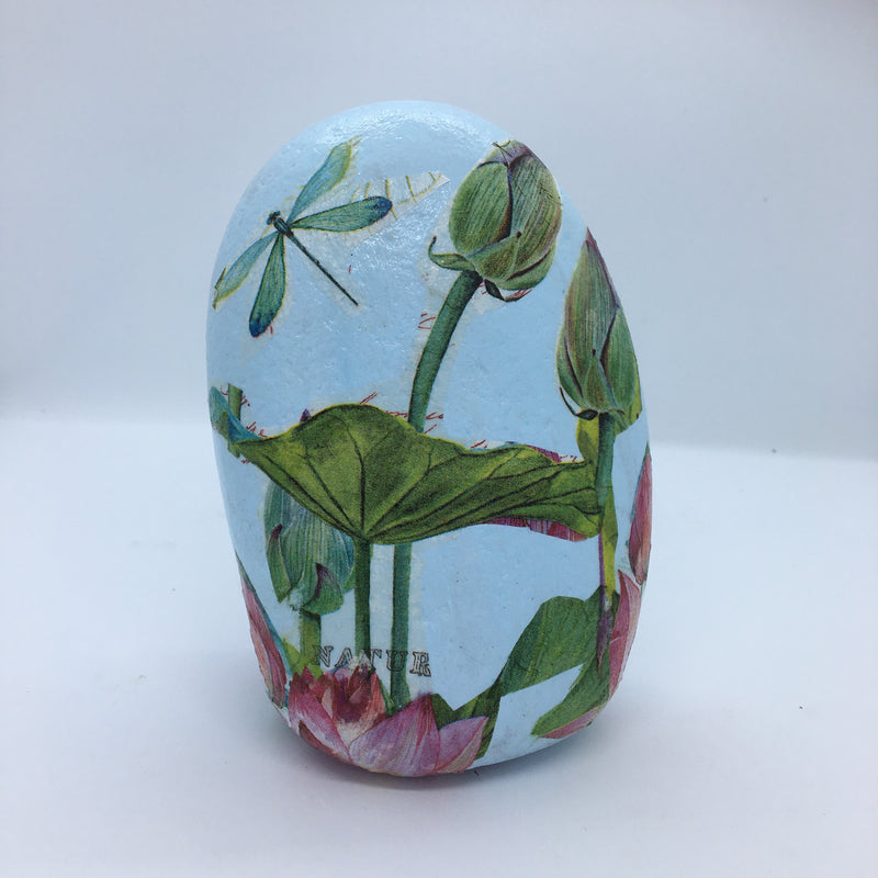 Adina Marie Barugolo - Rock Art - Blue, Stand-up 2 sided, dragonfly on front - Adina Barugolo - McMillan Arts Centre Gallery, Gift Shop and Box Office - Vancouver Island Art Gallery