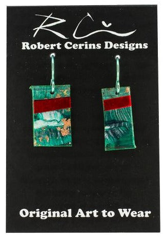 Robert Cerins - Earrings - Green/Silver with red band - Robert Cerins - McMillan Arts Centre Gallery, Gift Shop and Box Office - Vancouver Island Art Gallery