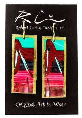 Robert Cerins - Earrings - Green/Red/Gold Border - Robert Cerins - McMillan Arts Centre Gallery, Gift Shop and Box Office - Vancouver Island Art Gallery