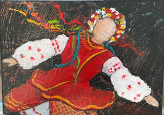 Fay St. Marie - Painting - "Ukranian Dancer #2"  collage & acrylic  5" x 7" - Fay St. Marie - Acrylic - McMillan Arts Centre & MAC Box Office