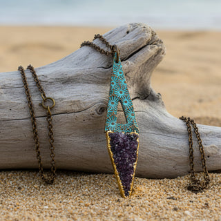 Alasha Lantinga - Necklace - "Aphroditie" amethyst druzy daisy burst cut out - Alasha Lantinga - Jewellery - McMillan Arts Centre & MAC Box Office