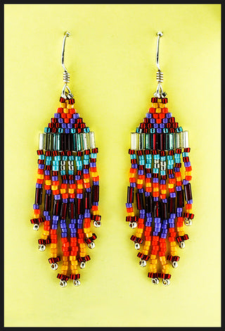 Bruce Thurston - Earrings Beaded Design orange, purple, red, light blue, yellow - Bruce Thurston - McMillan Arts Centre Gallery, Gift Shop and Box Office - Vancouver Island Art Gallery