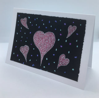 Jane Davidson - Card - Original art, hearts on black background - Jane Davidson - McMillan Arts Centre Gallery, Gift Shop and Box Office - Vancouver Island Art Gallery
