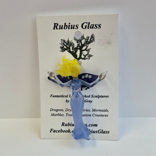 Rubius Glass - Suncatcher - Fairy - Light blue body, navy wings - Kristina Gray - McMillan Arts Centre Gallery, Gift Shop and Box Office - Vancouver Island Art Gallery