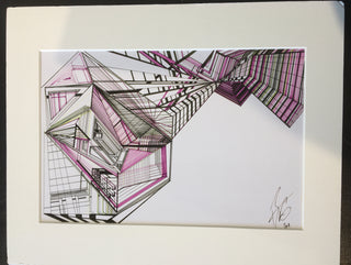 Brian T. Gartley - Line art - pink & black, matted - Brian T. Gartley - McMillan Arts Centre Gallery, Gift Shop and Box Office - Vancouver Island Art Gallery