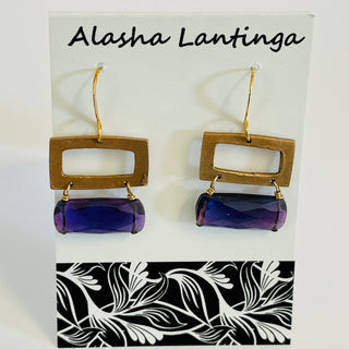 Alasha Lantinga - Earrings - Copper rectangle with Kunzite quartz - Alasha Lantinga - McMillan Arts Centre Gallery, Gift Shop and Box Office - Vancouver Island Art Gallery