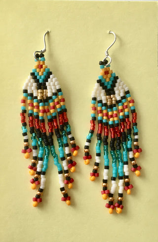 Bruce Thurston - Earrings -  Beaded design, turquoise, cream, red, orange, black, copper - Bruce Thurston - McMillan Arts Centre Gallery, Gift Shop and Box Office - Vancouver Island Art Gallery