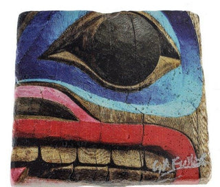 Gerald Fuller - Coaster - Totem with blue around eye - Gerald Fuller - McMillan Arts Centre Gallery, Gift Shop and Box Office - Vancouver Island Art Gallery