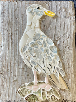 Deidre L. Michael - Mosaic - Seagull- ceramic shards on wood - Deidre L. Michael - McMillan Arts Centre Gallery, Gift Shop and Box Office - Vancouver Island Art Gallery