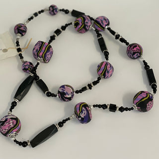 Lynn Orriss - Necklace - Pink & black swirls - Lynn Orriss - McMillan Arts Centre Gallery, Gift Shop and Box Office - Vancouver Island Art Gallery