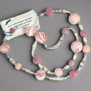 Lynn Orriss - Necklace - Pink swirl beads with pearls - Lynn Orriss - McMillan Arts Centre Gallery, Gift Shop and Box Office - Vancouver Island Art Gallery