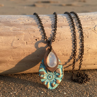 Alasha Lantinga - Necklace - Medium Sofia, Small Dogwood with Moonstone - Alasha Lantinga - McMillan Arts Centre Gallery, Gift Shop and Box Office - Vancouver Island Art Gallery