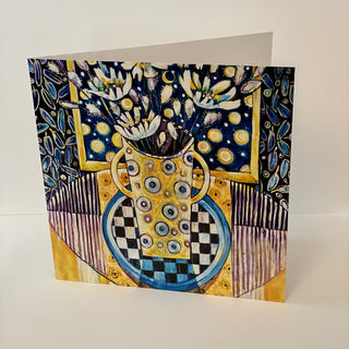 Jennifer McIntyre - Card - white flowers in yellow vase - Jennifer McIntyre - McMillan Arts Centre Gallery, Gift Shop and Box Office - Vancouver Island Art Gallery