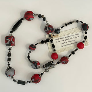 Lynn Orriss - Necklace - Red & black polymer beads - Lynn Orriss - McMillan Arts Centre Gallery, Gift Shop and Box Office - Vancouver Island Art Gallery