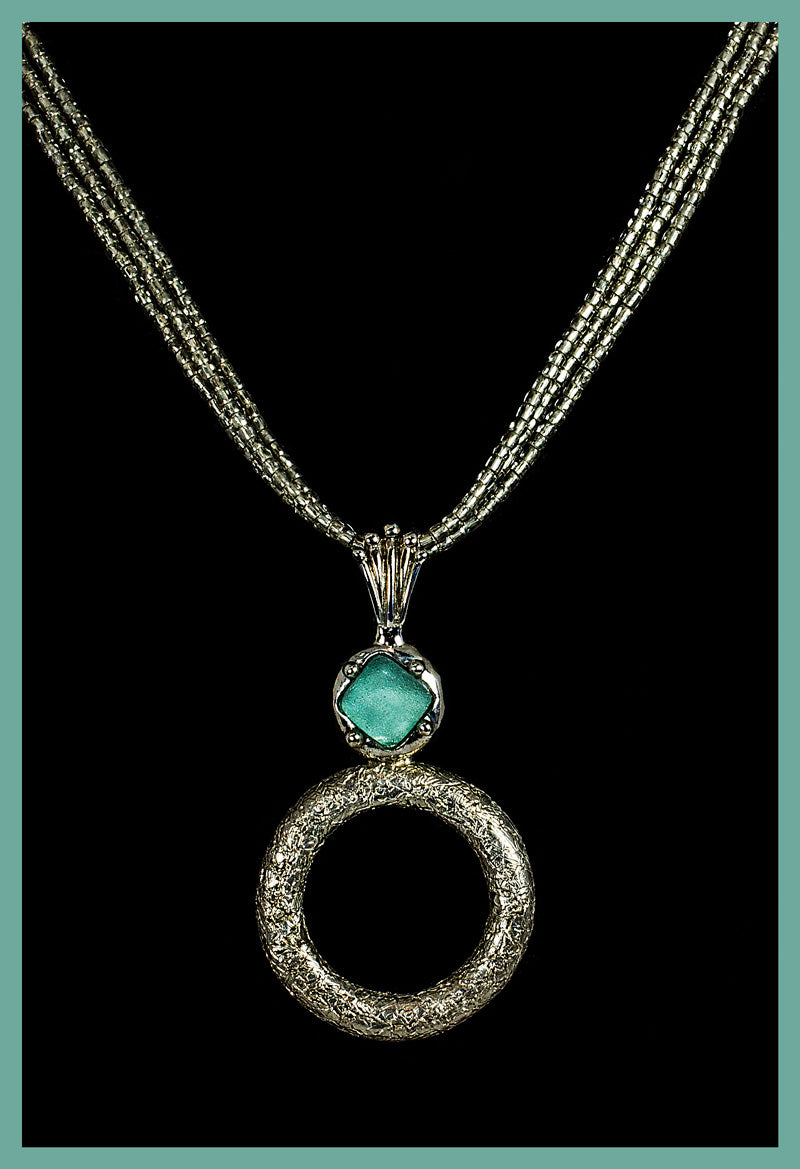 Marcia Fossey - Pendant - Roman glass, Sterling Silver, seed beads - Marcia Fossey - McMillan Arts Centre Gallery, Gift Shop and Box Office - Vancouver Island Art Gallery