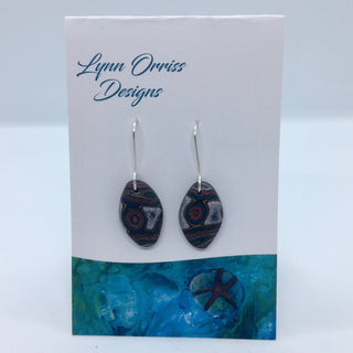 Lynn Orriss - Earrings - Oval, Silver, blue and pink on silver hooks - Lynn Orriss - McMillan Arts Centre Gallery, Gift Shop and Box Office - Vancouver Island Art Gallery