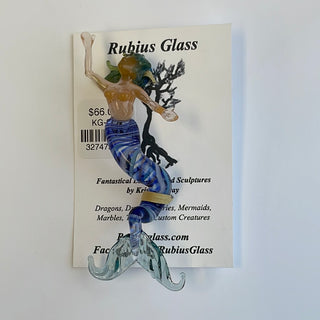 Rubius Glass - Suncatcher - Large Mermaid - Blue body, green hair - Kristina Gray - McMillan Arts Centre Gallery, Gift Shop and Box Office - Vancouver Island Art Gallery