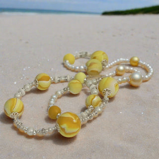 Lynn Orriss - Necklace - Yellow swirl beads and pearls - Lynn Orriss - McMillan Arts Centre Gallery, Gift Shop and Box Office - Vancouver Island Art Gallery