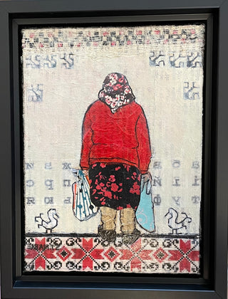 Fay St. Marie - Painting - "Babba Shopping"  collage & acrylic  7" x 5" framed - Fay St. Marie - Acrylic - McMillan Arts Centre & MAC Box Office