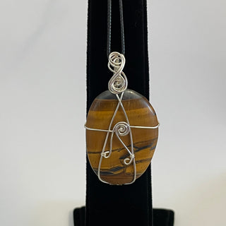 Quicksilver Creations - Pendant - Tigers Eye silver plated wrap with 16" cord - Quicksilver Creations - Jewellery - McMillan Arts Centre & MAC Box Office