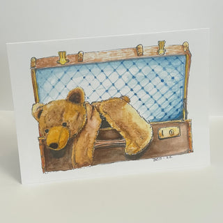 Bruce Suelzle - Card - Bear in a suitcase - Bruce Suelzle - McMillan Arts Centre Gallery, Gift Shop and Box Office - Vancouver Island Art Gallery